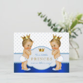Prince Twin Boy Baby Shower Blonde Einladung (Stehend Vorderseite)