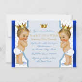 Prince Twin Boy Baby Shower Blonde Einladung (Rückseite)