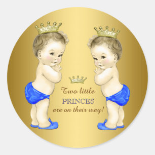 Prince Twin Boy Baby Shower Runder Aufkleber