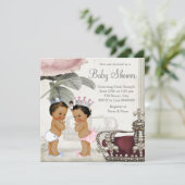 Prince und Princess Ethnic Twin Baby Dusche Einladung (Stehend Vorderseite)