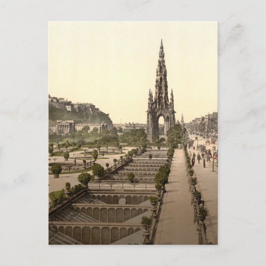 Princes Street, das Schloss und das Scott Monument Postkarte (Vorderseite)