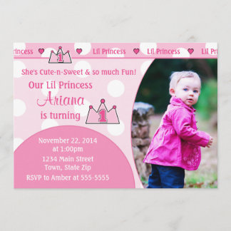 Princess 1. Geburtstag Einladung 12x18 Foto-Karte