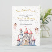 Princess 1. Geburtstag Einladung, Prinzessin Burg (Stehend Vorderseite)