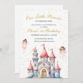 Princess 1. Geburtstag Einladung, Prinzessin Burg (Vorne/Hinten)