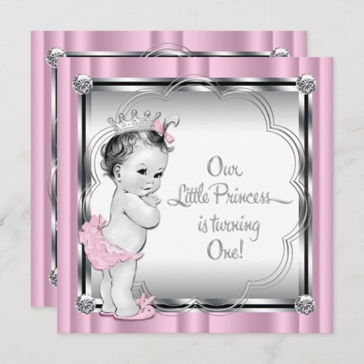 Princess 1. Geburtstag Party Einladung (Vorne/Hinten)