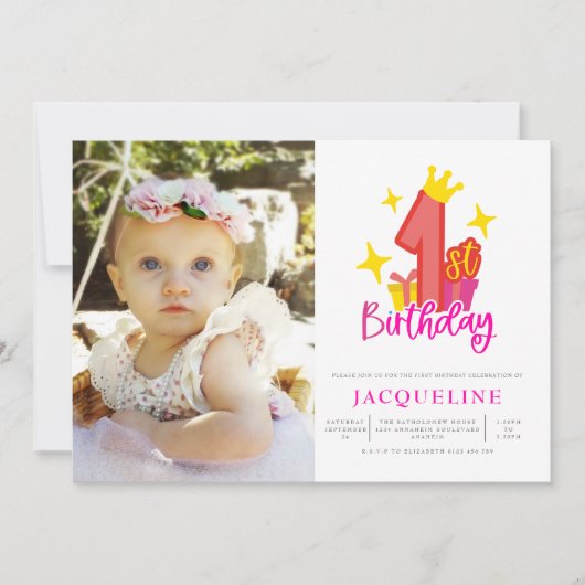 Princess 1. Geburtstag Party Einladung (Vorderseite)