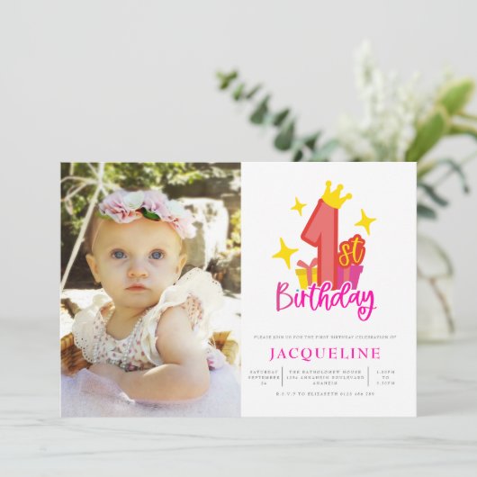 Princess 1. Geburtstag Party Einladung (Stehend Vorderseite)