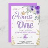 Princess 1St Birthday Crown Lilac Lila Einladung (Vorne/Hinten)