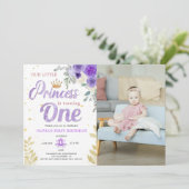 Princess 1St Birthday Foto Crown Lilac Lila Einladung (Stehend Vorderseite)