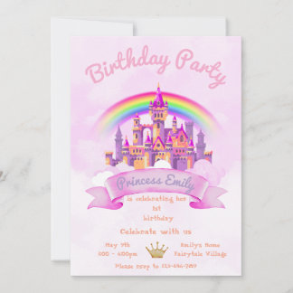 Princess 1st Birthday Invitation Editable Pink Einladung