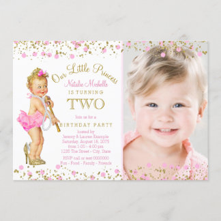 Princess 2. Geburtstag Pink Gold Foto Einladung