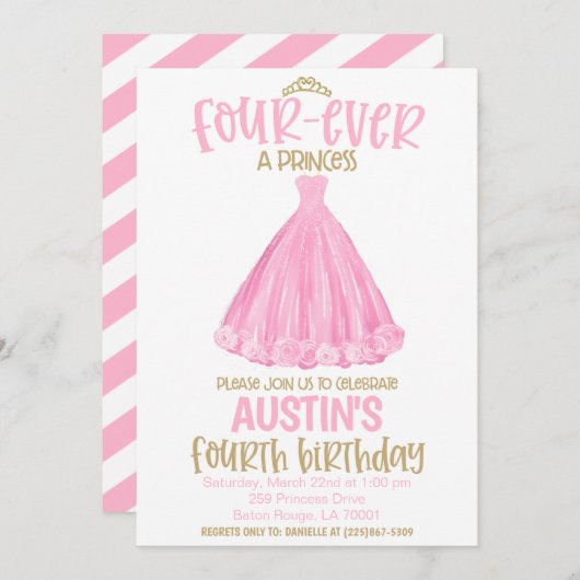 Princess 4th Birthday Party Invitation Einladung (Vorne/Hinten)