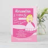Princess 5. Geburtstag Einladung Blonde Girl (Stehend Vorderseite)