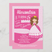 Princess 5th Birthday Einladung Brünett Girl (Vorne/Hinten)