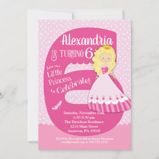 Princess 6. Geburtstag Einladung Blonde Girl