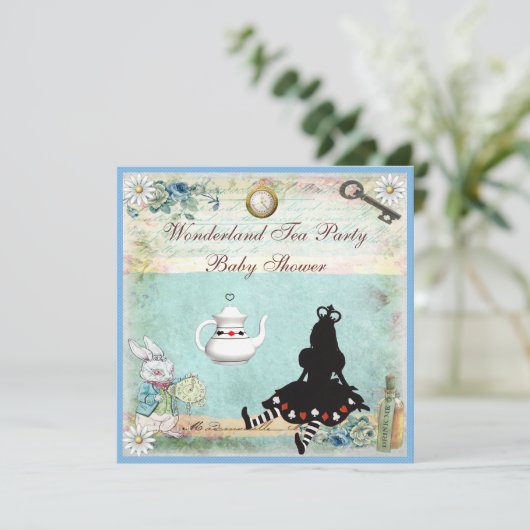 Princess Alice im Wunderland Baby Dusche Tee Party Einladung (Stehend Vorderseite)
