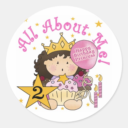 Princess All About Me 2. Geburtstag Runder Aufkleber (Vorderseite)