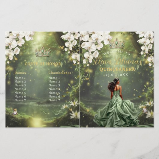 Princess and Frog Sage Green Quinceanera Program (Vorderseite)