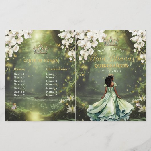 Princess and Frog Sage Green Quinceanera Program (Vorderseite)