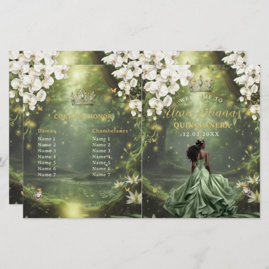 Princess and Frog Sage Green Quinceanera Program (Vorne/Hinten)