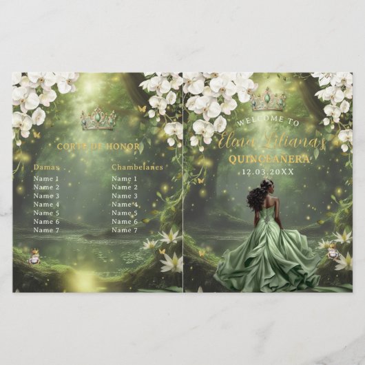 Princess and Frog Sage Green Quinceanera Program (Vorderseite)