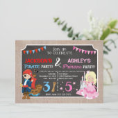 Princess and Pirate Joint BIdday Einladung (Stehend Vorderseite)