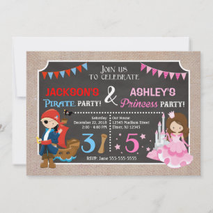 Princess and Pirate Joint BIdday Einladung
