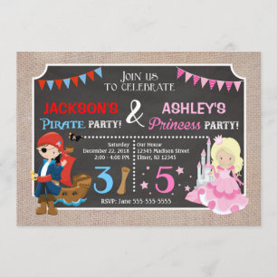 Princess and Pirate Joint BIrthday Einladung