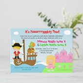 Princess and Pirate Twins Joint Birthday Party Einladung (Stehend Vorderseite)