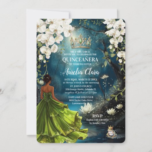 Princess and the Frog Starry Night Quinceanera 16 Einladung (Vorderseite)