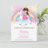 Princess and Unicorn Birthday Party Rainbow Castle Einladung (Stehend Vorderseite)