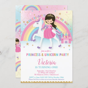 Princess and Unicorn Birthday Party Rainbow Castle Einladung
