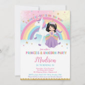 Princess and Unicorn Birthday Party Rainbow Einladung (Vorderseite)