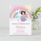Princess and Unicorn Birthday Party Rainbow Einladung (Stehend Vorderseite)