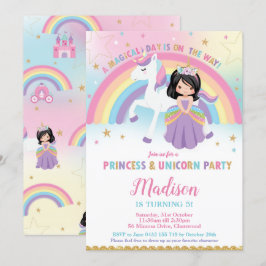 Princess and Unicorn Birthday Party Rainbow Einladung