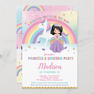 Princess and Unicorn Birthday Party Rainbow Einladung
