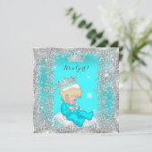 Princess Baby Dusche Aquamarin Blue Silver Blonde Einladung (Stehend Vorderseite)