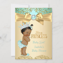 Princess Baby Dusche Aquamarin Gold Damask Ethnic Einladung