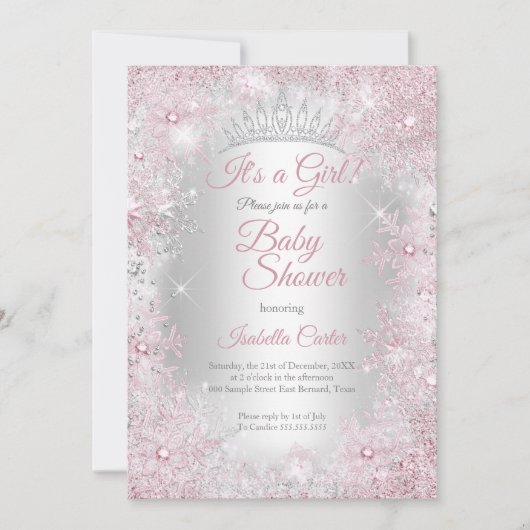 Princess Baby Dusche Blush Pink Winter Wonderland Einladung (Vorderseite)