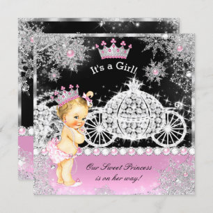 Princess Baby Dusche Carriage Pink Black Blonde Einladung