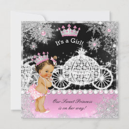 Princess Baby Dusche Carriage Pink Black Brünett Einladung