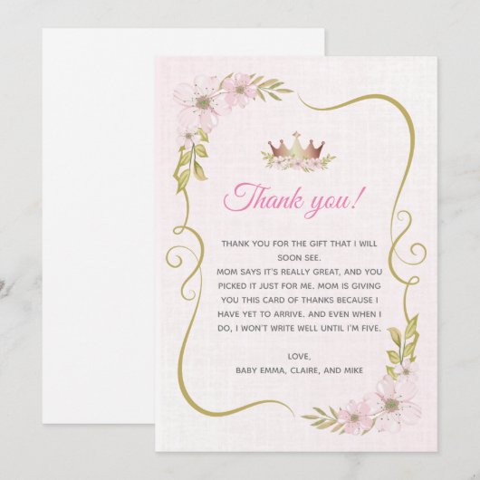 Princess Baby Dusche Danke Karte (Vorne/Hinten)