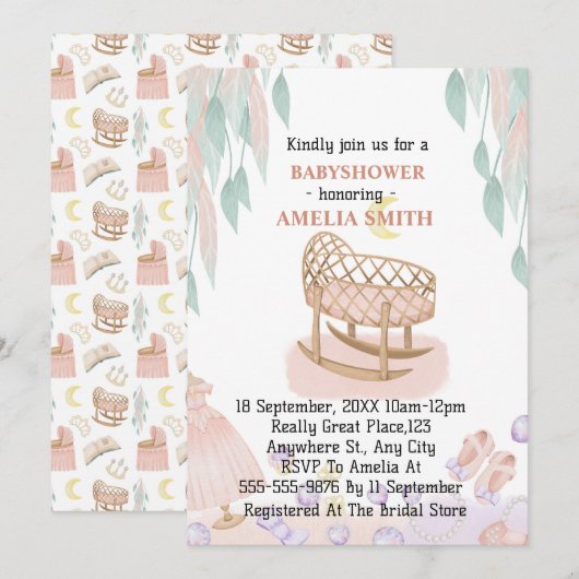 Princess Baby Dusche Einladung (Vorne/Hinten)