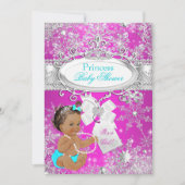 Princess Baby Dusche Hot Pink Aqua Brünett Einladung (Vorderseite)