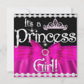 Princess Baby Dusche Hot Pink Bow Silver Tiara 2 Einladung (Vorderseite)