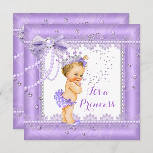 Princess Baby Dusche Lila Buggelzug Blonde Einladung (Vorne/Hinten)