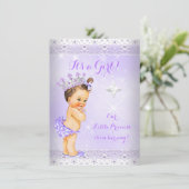 Princess Baby Dusche Lilac Lace Tiara Brünett Einladung (Stehend Vorderseite)