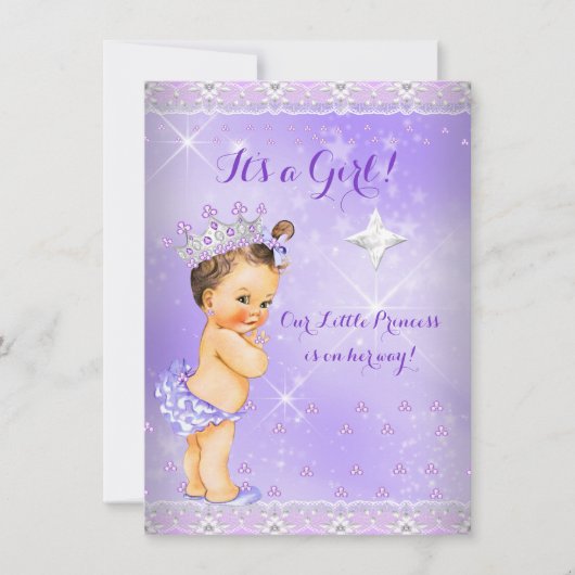 Princess Baby Dusche Lilac Lavender Tiara Brünett Einladung (Vorderseite)