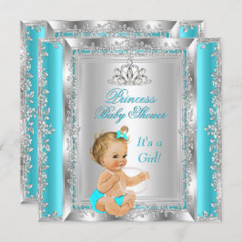 Princess Baby Dusche Party Aquamarin Silver Blonde Einladung