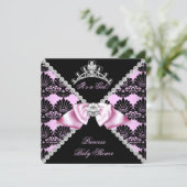 Princess Baby Dusche Pink Black Lace Diamond Einladung (Stehend Vorderseite)